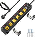 CRST 6 Outlet Metal Heavy Duty Power Strip with Individual Switches, 6FT Wall Mount Garage Power Strip, Surge Protector (1200 Joules), 15amp/1875W, 14AWG SJT Power Cord