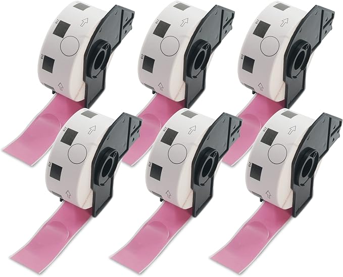 BETCKEY - 1 Inch Large Round Labels Replacement for Brother DK-1218 (0.94 in Dia), Compatible with Brother QL Label Printers [6 Rolls/6000 Labels, Pink]