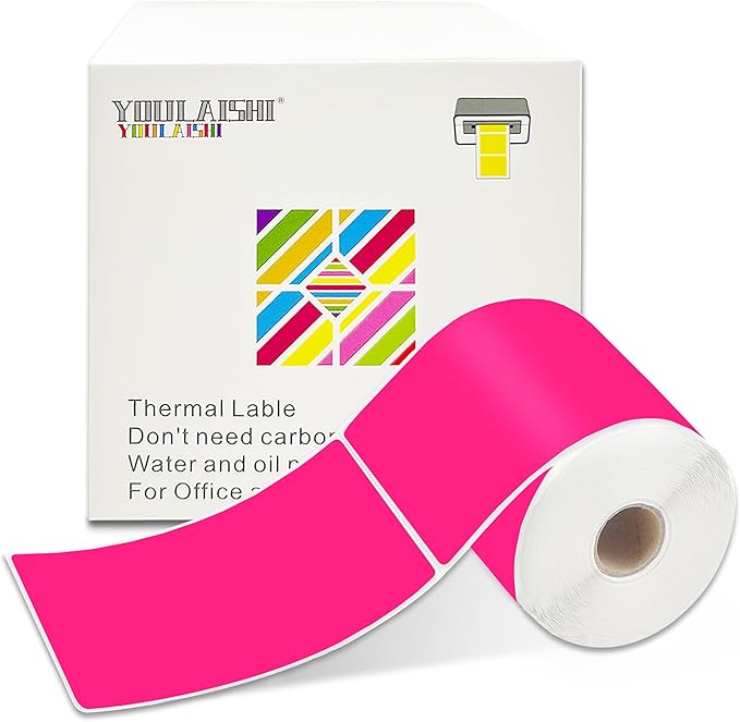 3 X 5 Inch Printable Waterproof Rectangle Color Coding Labels, 300 Per Roll Adhesive Color Coding Stickers for Bar-Codes, Address, Small Business Labeling, Fluorescent Pink