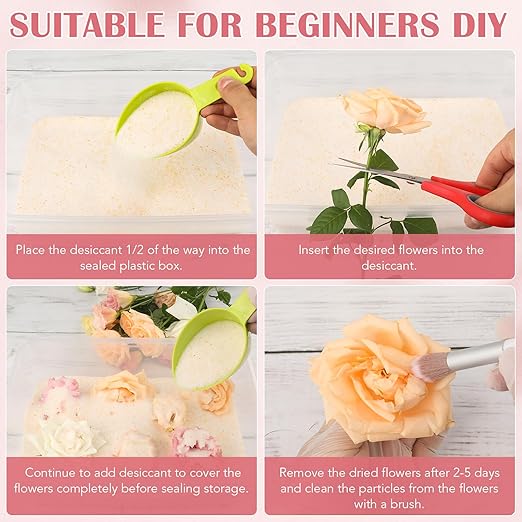 VOISEN Silica Gel Flower Drying, 10LBS Silica Gel for Drying Flowers,Color Indicating Flower Preservation Kit Contains Flowers Desiccant, Brush, Gloves, Plastic Box
