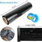 Black Pallet Wrap Stretch Film: 4 Pack Moving Wrapping Plastic Roll with 2 Handles, 18" Strength up to 800%, 80 Gauge Thick Shrink Wrap Roll for Pallet Packaging, Transportation, Stability, Protection