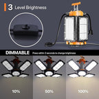 LED Temporary Work Light: 100W 15000Lumen with Brightness Adjustable Switch, 4 Deformable Panels Linkable Hanging Work Light, Portable 5000K Led Work Light for Workshop Construction Site Garage