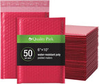 Quality Park Bubble Mailers, 6 x 9 Shipping Envelopes, Water Resistant Red Poly Padded Envelopes, Redi-Strip Peel Off Closure, 50 Per Box (QUA85864)
