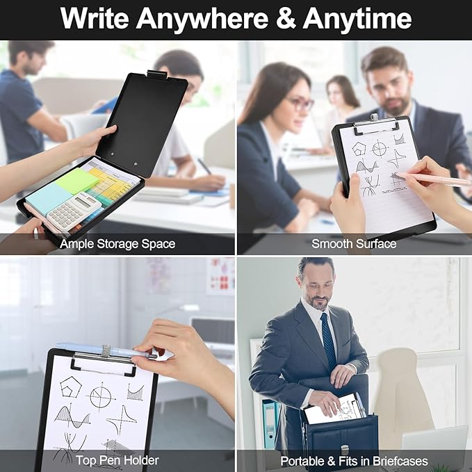 Small Clipboard with Storage, A5 Clipboards with Pen Holder, Half Letter Clip Boards 6x9 Mini Plastic Clipboard with Low Profile Clip for Classroom, School, Office Supplies (Black)