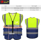 zojo High Visibility Safety Vests With Pockets, Pack of 10,Wholesale Reflective Vest for Outdoor Works, Cycling, Jogging, Walking,Sports - Fits for Men and Women(XL- Mesh-Mix Yellow & Blue)
