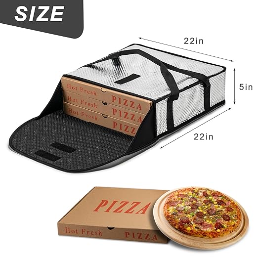 Pizza Bags for Delivery 22" X 22" X 5" - Moisture-Free, Professional Thermal Pizza Warmer, Heavy-Duty Food Carrier, Suitable for Restaurants,Picnic Uber Eats & Door Dash（Silver）
