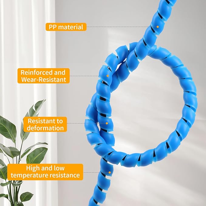 Spiral Cable Wrap, 16.4ft, 33ft Wire Protection Sleeve Cover Cable Organizer Pipe Flexible Spiral Wrap Winding Tube Prevent Cat from Chewing Cables (Blue, 8mm (5/16")-33ft)
