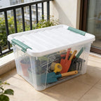 Plastic Storage Bin, Stackable and Nestable Storage Boxes with White Lids and Secure Latching Buckles, Large Storage Container (Clear, 35 Quart-6 Pack)