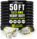 50ft Outdoor/Indoor Extension Cord 3-Outlet 12/3 Gauge Extra Heavy Duty 3 Prong SJTW, Waterproof, Flexible Cold-Resistant Long Power Cord,15A 125V 1875W, Black by LifeSupplyUSA