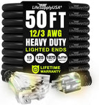 50ft Outdoor/Indoor Extension Cord 3-Outlet 12/3 Gauge Extra Heavy Duty 3 Prong SJTW, Waterproof, Flexible Cold-Resistant Long Power Cord,15A 125V 1875W, Black by LifeSupplyUSA