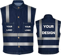 YOWESHOP Men's Reflective Safety Denim Vest，Custom Safety Outdoor Denim Work Vest with Hi-Vis Stripes for Night Commute