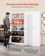 VEVOR Metal Storage Cabinet, Lockable Steel Garage Cabinet with Adjustable Shelves, 2 Magnetic Doors, 2 Keys, 5-Tiers Tool Storage Locker for Home,Office,School,Pantry,Warehouse,Basement,Laundry,White