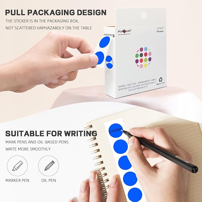 PARLAIM 1/2 Inch Round Adhesive Color-Code Dot Stickers,500 Stickers Inventory Dots Label in Dispenser Box,Blue Circle Coding Labels for Office Home (Blue)