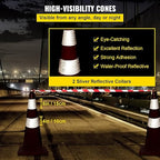 VEVOR Safety Cones, 6 x 28" Traffic Cones, PVC Orange Construction Cones, 2 Reflective Collars Traffic Cones with Weighted Base and Hand-Held Ring Used for Traffic Control, Driveway Road Parking