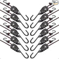1/4" Heavy Duty Retractable Rope: 12 Pack of Tie Down Ratchet Straps - Works Well for Kayak or Boat