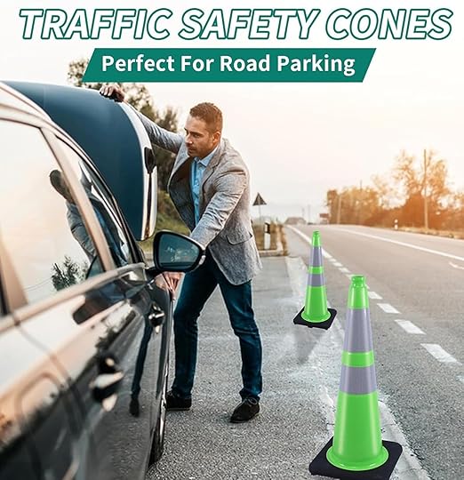 BESEA 4PCS 28" inch Traffic Cones Green Safety Cones with 6 inch & 4inch Reflective Collar for Construction Driveway Road Parking Stopper