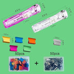 Reusable Portable Paper Clam Clip Dispenser, 40 Sheet Capacity-2Pcs, 100 Metal Refill Clips (50 Silver + 50 Color) for Home School Desk Office (Purple and White)
