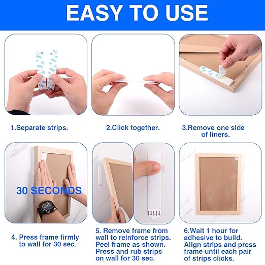 ADY Picture Hanging Strips Heavy Duty 40Pairs，Damage Free Removable Picture Hangers, Refill Adhesive Strips for Rent Room, Hook and Loop Strips Mounting Tape for Painted Wall
