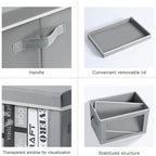 Large Storage Bins with Lids - Stackable Cube Bins for Closet, 4 Pack Clear Windows Fabric Organizer Bins, Home Organizers and Storage for Clothes, CD, Towels, Grey