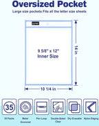 SUNEE 35 Packs Oversized Reusable Dry Erase Pocket Sleeves with 2 Rings, 10 Morandi Colors 10x14 Ticket Holders, Clear Plastic Sheet Protectors, Teacher School Classroom Supplies