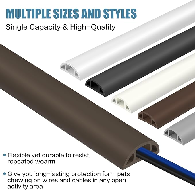 Floor Cord Covers for Wires 20FT Cable Hider Wire Cover Self Adhesive Cord Hider Floor for Offices, Homes, Workshops, Warehouses Cable Cavity 0.39" W x 0.27" H