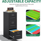 Black Metal File Cabinet with 3 Drawer,Vertical File Cabinet with Lock for A4/Letter/Legal Size Files,Steel Filing Cabinets for Home Office,Assembly Required