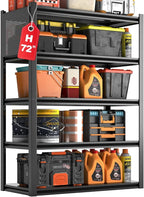 Metal Garage Shelving Unit with Pegboard, Heavy Duty 5-Tier Adjustable Industrial Storage Shelves, 5000 LBS Steel Storage Rack for Garage, Warehouse, Basement, 72"H x 47.2"W x 23.6"D, Black