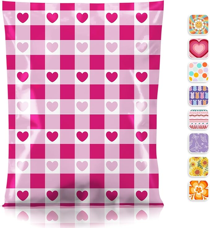 Metronic Poly Mailers 14.5x19 Inch 50pc Shipping Bags for Clothes,Self Adhesive Shipping Envelopes for Small Business,Waterproof Mailers Poly Bags for Shipping,Packaging Mailing Bags Pink Checkered