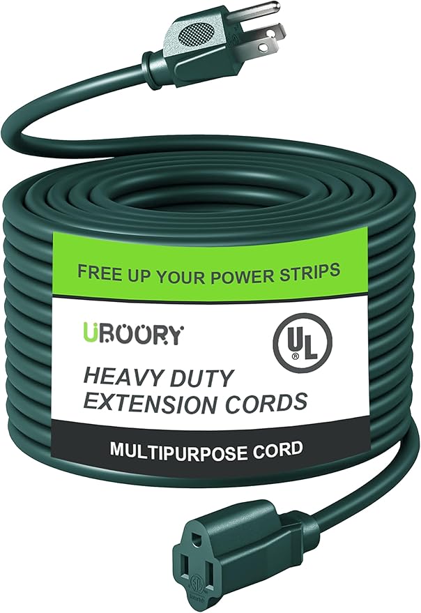 Outdoor Extension Cord Waterproof 100 FT, Green 14/3 SJTW Heavy Duty, Flexible 100% Copper 3 Prong Extension Cord for Lawn, Garage,UL Listed
