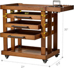 MEEDEN Art Supplies Storage Cart: 5-Tier Solid Beech Wood Utility Rolling Cart with 3 Drawers - Craft Orgnizer on 4 Wheels - Walnut Color