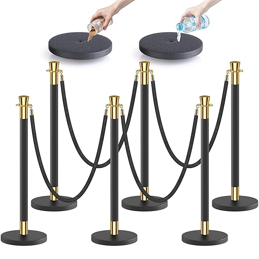 kaiyomi 6Pcs Stanchions with Black Velvet Ropes Set, 5 Feet Velvet Ropes and Posts Poles for Red Carpet Party Decoration and 360° Photo Booth (Golden & Black)