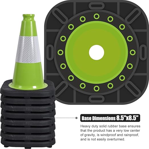 Fluorescent Orange/Green PVC Traffic Cones, Heavy Black Base Parking Lot Cone Structurally Stable Weatherproof Road Construction Safety Cones (8, Green, 12" Small)