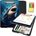 Clipboard with Storage,Office Supplies Nursing Clipboards Folder with Pen Holder Plastic Foldable Clip Board with Storage for Nurse Teacher,Shark in Sea