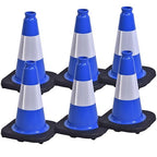 BESEA 6Pack 12 Inch Blue Traffic Cones with 4 Inch Reflective Collar, Heavy Duty PVC Safety Cones with 8.5 x 8.5 Inch Base for Parking, Driving Practice, Sports Training, and Construction
