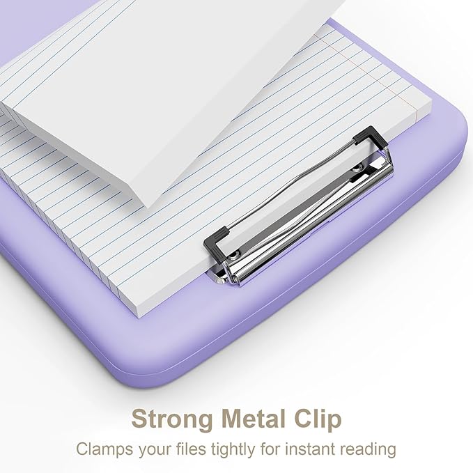 Piasoenc Clipboard with Storage, 8.5 x 11 Organization Box with Pen Holder and A4 Legal Paper Folder, Folio & Side-Opening, Low Profile Clip,for Nurses,Teachers, Size 14 x 9.6 x 1.2 in, Purple