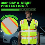 BeautyWill Custom Logo 10 Pockets Safety Vest Class2 ANSI Certified High Visibility Reflective Vest