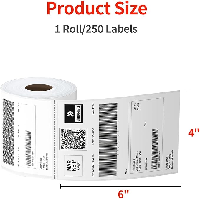 Thermal Labels 4x6 Roll - 1500 Labels, Industrial Labels Direct Thermal Perforated Postage Shipping Label for Rollo, Zebra, MUNBYN and Polono Thermal Printer (NOT for DYMO)