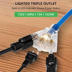 80FT Retractable Extension Cord Reel, 14 AWG/3C SJTOW Heavy Duty Power Cord with Lighted Triple Outlet, 13A Circuit Breaker, 180° Swivel Wall/Ceiling Mount Retractable Cord Reel, ETL Listed, Blue