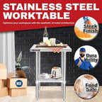 DuraSteel 24x18 Stainless Steel Work Table - NSF Commercial Prep Metal Table - Outdoor Pizza Oven Stand w/Under Shelf - Kitchen Island Laundry Utility Garage Microwave Stand Large Rolling Storage Cart