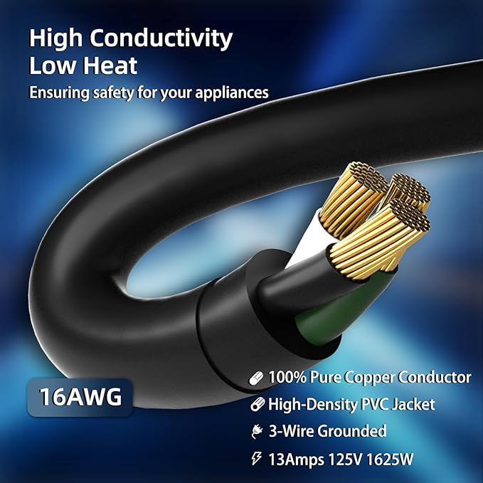 25 FT Outdoor Extension Cord Waterproof, Black, 3-Prong Power Cord, 16 AWG SJTW, 13A 1625W, Grounded, General Purpose Long Extension Cord for Lawn & Garden, ETL Listed
