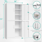Metal Storage Cabinet with 3 Adjustable Shelves,White Storage Cabinet with Lock,71" Lockable Metal Cabinets with Locking Doors,Tall Steel Pantry Cabinets 4 Door for Home,Office,Garage,Bathroom,Kitchen
