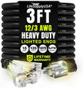 3ft Outdoor/Indoor Extension Cord 3-Outlet 12/3 Gauge Extra Heavy Duty 3 Prong SJTW, Waterproof, Flexible Cold-Resistant Long Power Cord,15A 125V 1875W, Black by LifeSupplyUSA