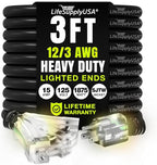 3ft Outdoor/Indoor Extension Cord 3-Outlet 12/3 Gauge Extra Heavy Duty 3 Prong SJTW, Waterproof, Flexible Cold-Resistant Long Power Cord,15A 125V 1875W, Black by LifeSupplyUSA