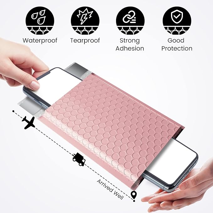 Fuxury Bubble Mailers 4x8 Inch Light Pink 200 Pack Padded Envelopes Usable Size 4x7" Thick Mailing Envelopes Bubble Opaque Padded Mailers Shipping Bags for Mailing Jewelry Makeup Small Business#000