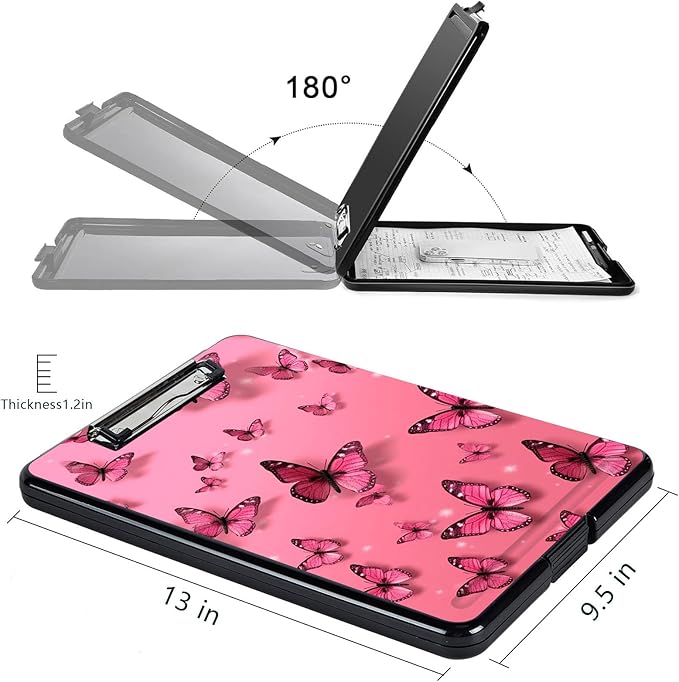 Clipboard with Storage, High Capacity Plastic Storage Clipboard with Pen Holder for Women Teachers Work, School & Office Supplies, Cute Pattern Decorative Clipboards, Butterfly