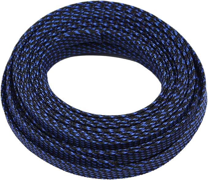 30ft PET Expandable Sleeving Wire Cable Sleeve (2/3", Blue&Black)