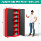SISESOL Wide & Deep Metal Storage Cabinet with 6 Shelves,72" Tall Red Garage Storage Cabinet with Lock,Metal Cabinets with Locking Doors,Lockable Steel Cabinets for Home,Office,Shop,Garage,72x36x18