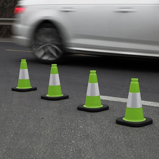 6 Pack 12" Inch Green PVC Traffic Cones with Heavy-Duty Base, High-Visibility All-Weather Safety Cones for Road Construction, Parking Lot, and Garage Use (6, Green, 12" Small)