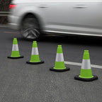 Fluorescent Orange/Green PVC Traffic Cones, Heavy Black Base Parking Lot Cone Structurally Stable Weatherproof Road Construction Safety Cones (8, Green, 12" Small)