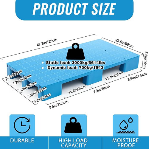 1 Pcs Plastic Pallet for Basement Storage Easy Stack Lightweight Floor Pallet Display Flooring Room Supermarket Christmas, Support up to 2000 Lbs (47'' L X 23'' W X 5.5'' H,Blue)
